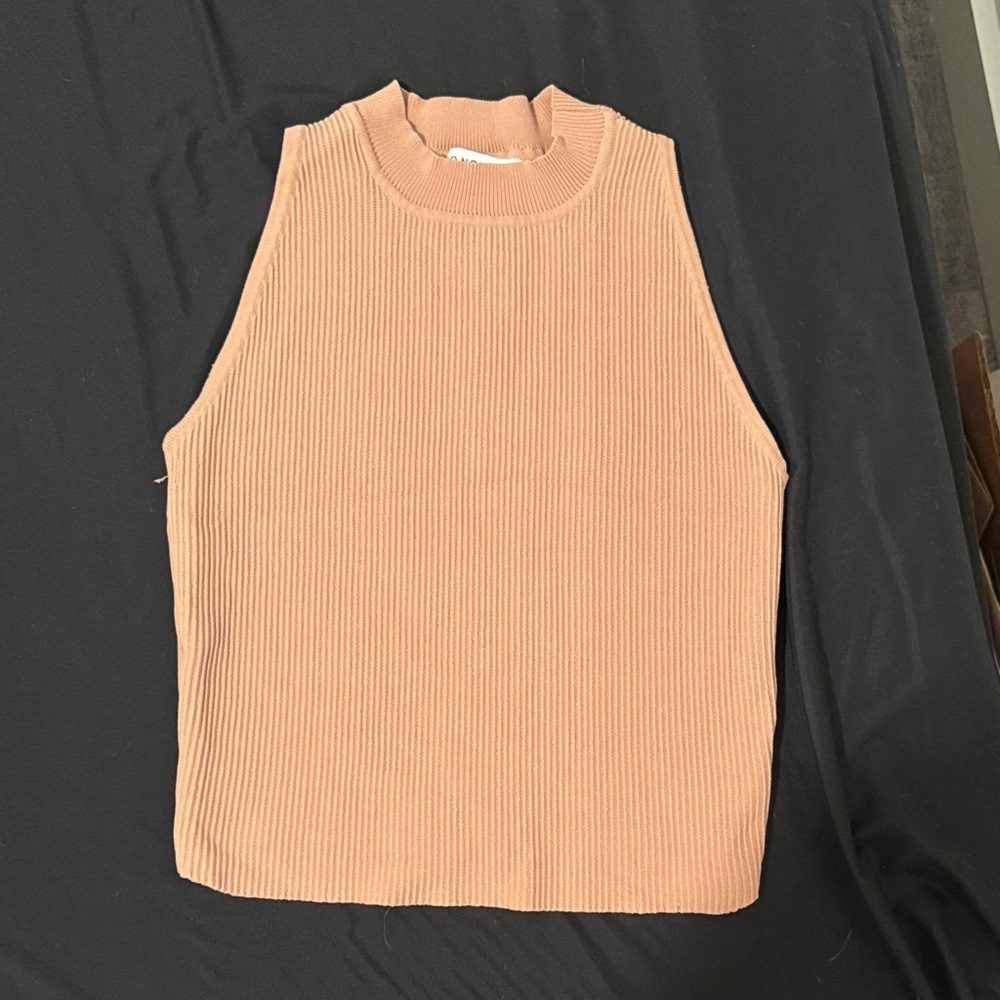 Sleeveless Ribbed Knit Top - Peach/Nude